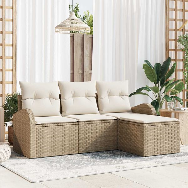 vidaXL Sofa Set mit Kissen 4 pcs Beige und Wei&szlig; Poly-Rattan