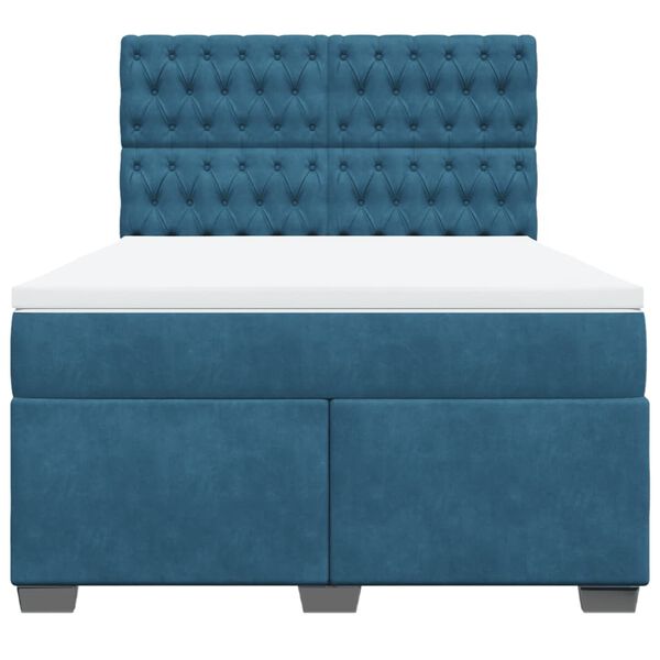 vidaXL Boxspringbett mit Matratze Blau 140x200 cm Samt