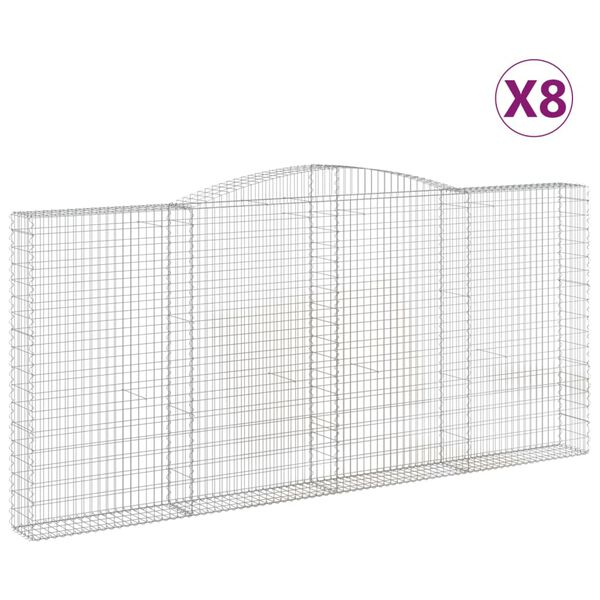 vidaXL Gabionen mit Hochbogen 8 Stk. 400x30x180/200cm Verzinktes Eisen