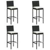 vidaXL Garten-Barhocker mit Kissen 4 Stk. Schwarz Poly Rattan