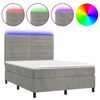 vidaXL Boxspringbett mit Matratze & LED Hellgrau 140x200 cm Samt