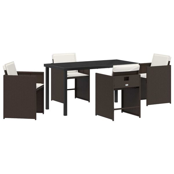 vidaXL Garten Essgruppe mit Kissen 5 pcs Braun Poly-Rattan