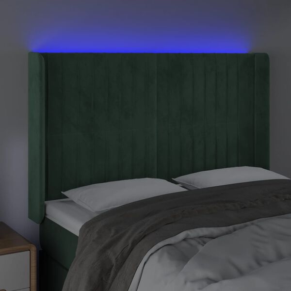 vidaXL LED Kopfteil Dunkelgr&uuml;n 147x16x118/128 cm Samt