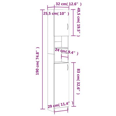 vidaXL Badezimmerschrank Weiß Sonoma-Eiche 32x25,5x190cm Holzwerkstoff