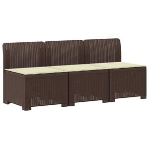 vidaXL 3-Sitzer Garten Sofa mit Kissen Rattan-Look 3-Sitzer PP Braun