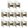 vidaXL 15-tlg. Garten-Essgruppe mit Kissen Poly Rattan Beige