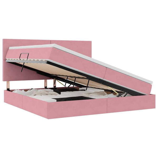 vidaXL Bett mit Stauraum und LED mit Matratze Rosa 200 x 200 cm Samt