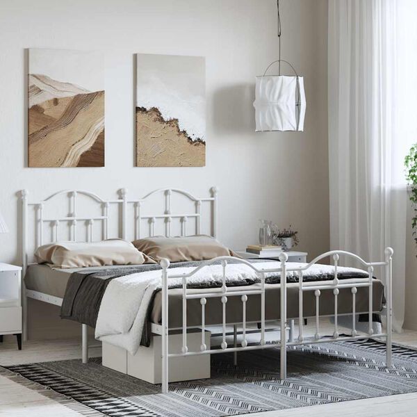 vidaXL Bettgestell mit Kopf- und Fu&szlig;teil Metall Wei&szlig; 150x200 cm