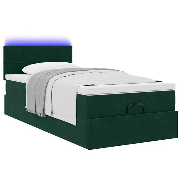 vidaXL Ottoman-Bett mit Matratze & LEDs Dunkelgr&uuml;n 100x200 cm Samt