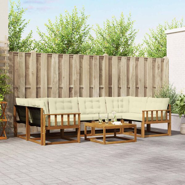 vidaXL Outdoor-Sofagarnitur mit Kissen 7 pcs Natur und Creme