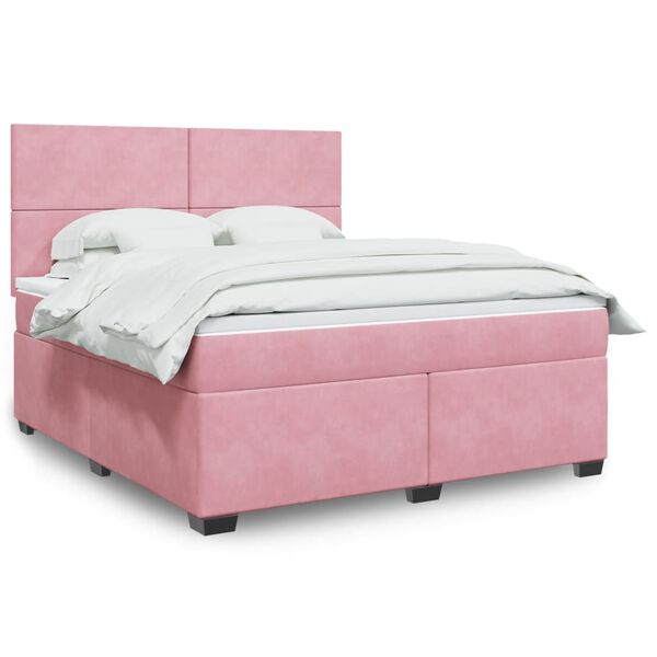 vidaXL Boxspringbett mit Matratze Rosa 180x200 cm Samt