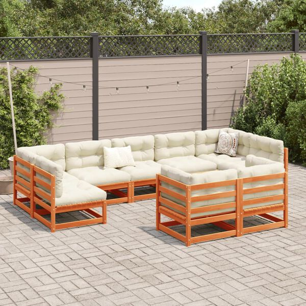 vidaXL 9-tlg. Garten-Sofagarnitur Wachsbraun Massivholz Kiefer