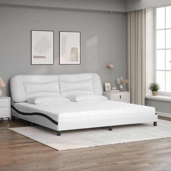 vidaXL Bett mit Matratze "Hvar" Wei&szlig; und Schwarz 200x200 cm Kunstleder
