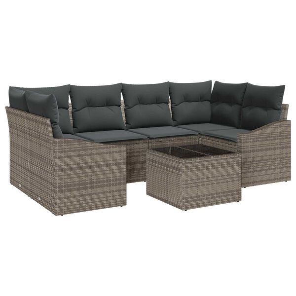 vidaXL Sofa Set mit Kissen mit Speicher 7 pcs Grau Poly-Rattan