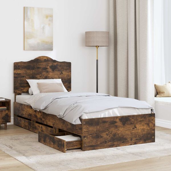 vidaXL Bettrahmen Ger&auml;ucherte Eiche 98,5 x 200 cm Ingenieurs Holz