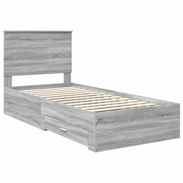 vidaXL Bettrahmen mit Kopfteil Graues Sonoma 90 x 190 cm Holzwerkstoff
