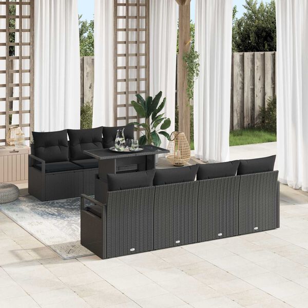 vidaXL Gartensofa-set mit Speicher 8 pcs Schwarz Poly-Rattan