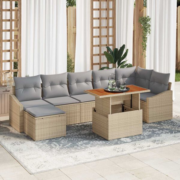 vidaXL Garten-Sofa-Set mit Speicher 8 pcs Beige Poly Rattan