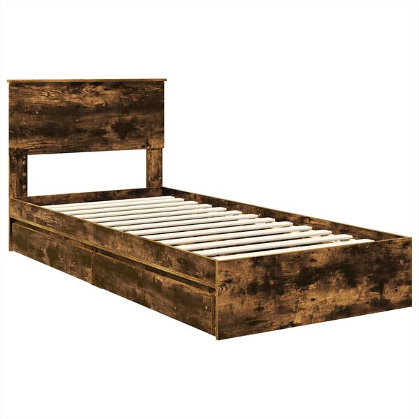 vidaXL Aufbewahrungsbett Ger&auml;ucherte Eiche 75 x 190 cm Holzwerkstoff