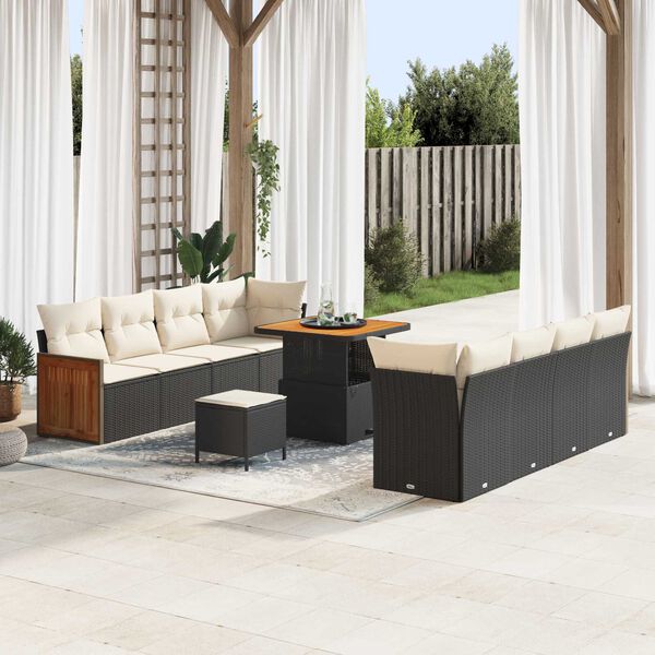 vidaXL Garten-Sofa-Set 11 pcs Schwarz und Creme 80 x 80 x 71 cm