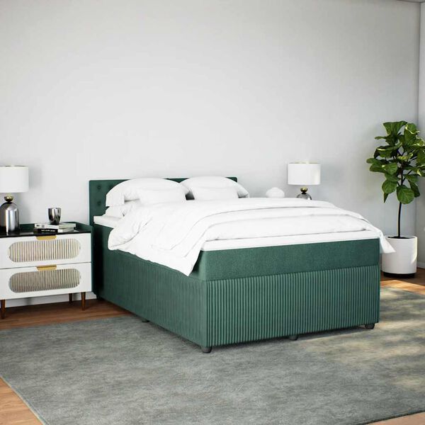 vidaXL Boxspringbett mit Matratze Dunkelgr&uuml;n 160x200 cm Samt