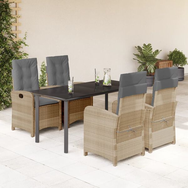 vidaXL 5-tlg. Garten-Essgruppe mit Kissen Beigemischung Poly Rattan