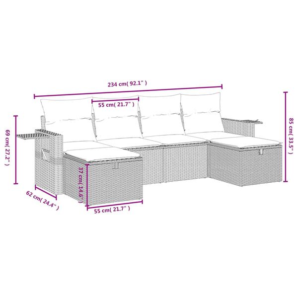 vidaXL 6-tlg. Garten-Sofagarnitur mit Kissen Beige Poly Rattan