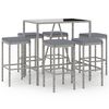 vidaXL 7-tlg. Gartenbar-Set mit Kissen Grau Poly Rattan