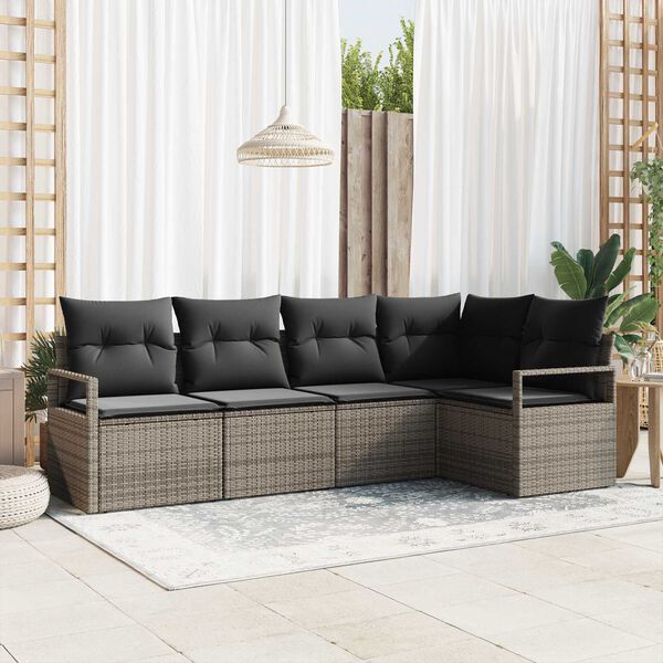 vidaXL Sofa Set 5 pcs Grau Poly-Rattan