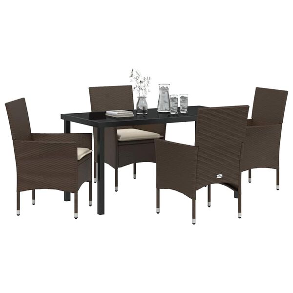 vidaXL Garten Essgruppe mit Kissen 5 pcs Braun Poly-Rattan