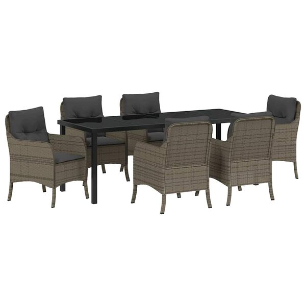 vidaXL Garten Essgruppe mit Kissen 7 pcs Grau Poly-Rattan