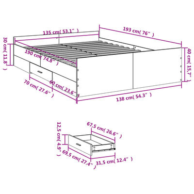 vidaXL Bettgestell mit Schubladen Schwarz 135x190 cm Holzwerkstoff