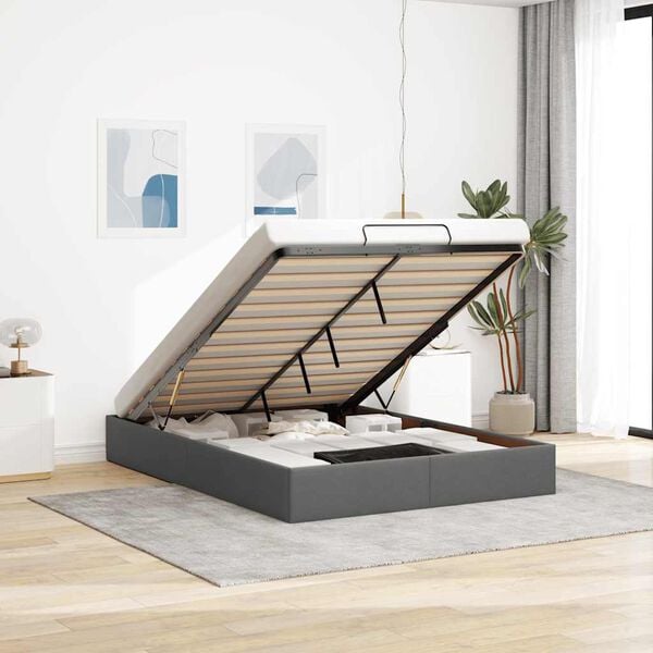 vidaXL Ottoman-Bett ohne Matratze Dunkelgrau 140x190 cm Stoff