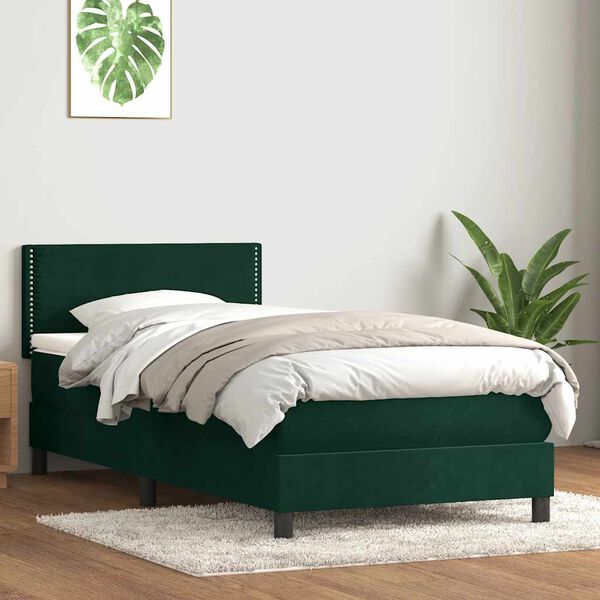 vidaXL Boxspringbett mit Matratze & LED Dunkelgr&uuml;n 100x220 cm Samt
