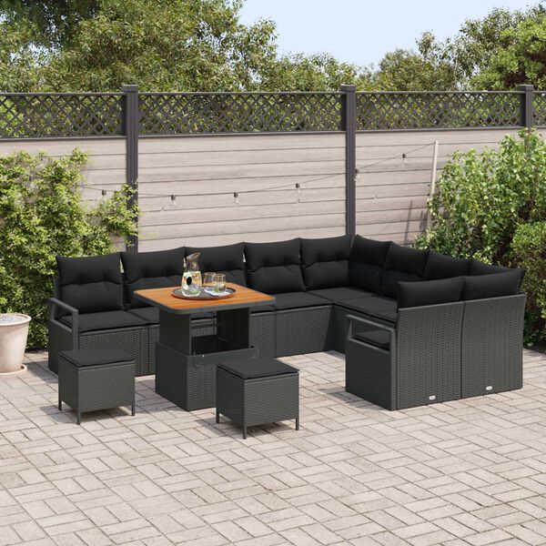 vidaXL Garten-Sofa-Set mit Kissen 12 pcs Schwarz 80 x 80 x 71 cm