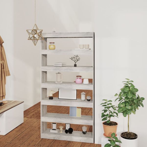 vidaXL B&uuml;cherregal/Raumteiler Grau Sonoma 100x30x198 cm Holzwerkstoff
