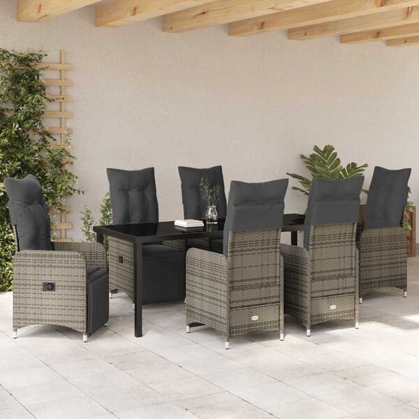 vidaXL Garten Essgruppe mit Kissen 7 pcs Grau Poly-Rattan