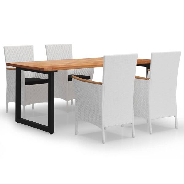 vidaXL 5-tlg. Garten-Essgruppe mit Kissen Poly Rattan Wei&szlig;