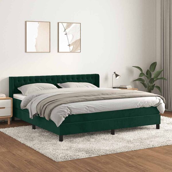 vidaXL Boxspringbett mit Matratze Dunkelgr&uuml;n 160x200 cm Samt