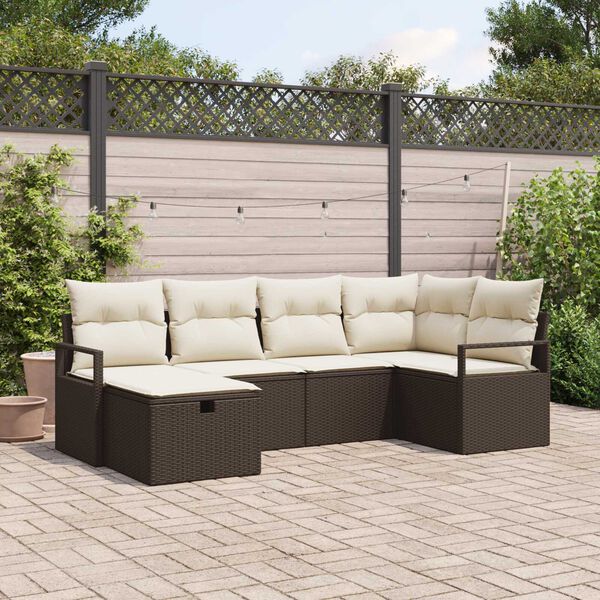 vidaXL Garten-Sofa-Set mit Kissen mit Speicher 6 pcs Braun Poly Rattan