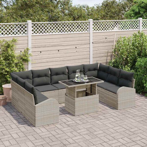 vidaXL Gartensofa-set mit Kissen 10 pcs Hellgrau Poly Rattan