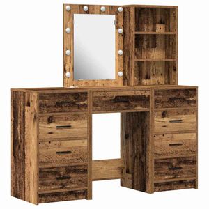 vidaXL Schminktisch mit Spiegelbeleuchtung 3 pcs Braun Holzwerkstoff