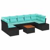 vidaXL Gartensofa-set 8 stk. Schwarz und T&uuml;rkis Poly-Rattan