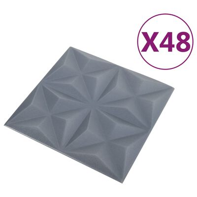 vidaXL 3D-Wandpaneele 48 Stk. 50x50 cm Origami Grau 12 m²