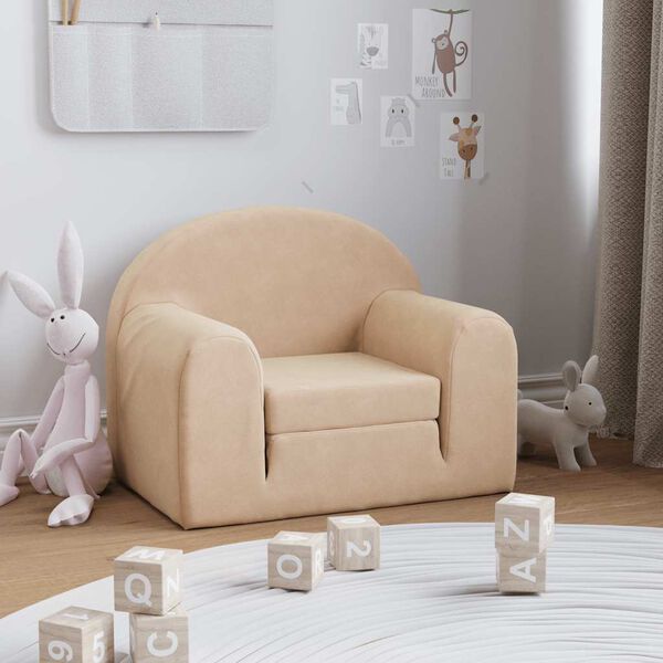 vidaXL Schlafsofa f&uuml;r Kinder Creme Weicher Pl&uuml;sch