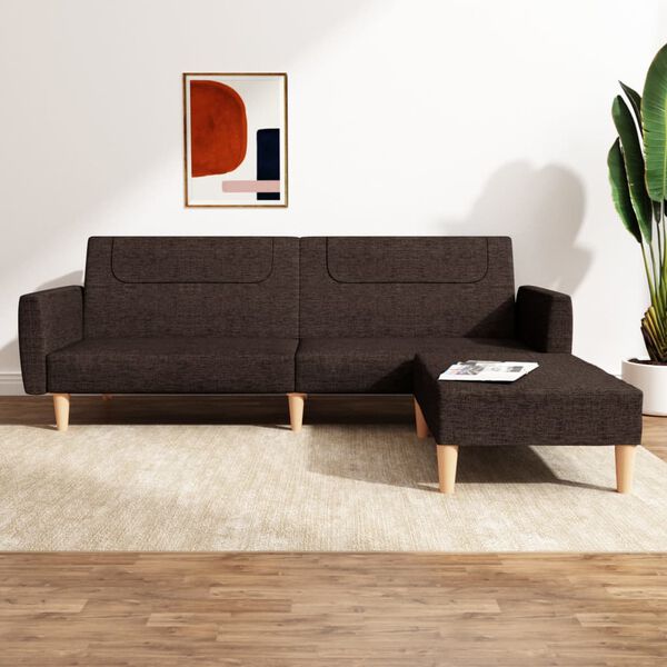 vidaXL Schlafsofa 2-Sitzer mit Fu&szlig;hocker Dunkelbraun Stoff