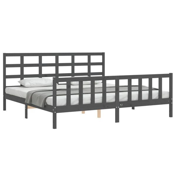 vidaXL Massivholzbett mit Kopfteil Grau 200x200 cm