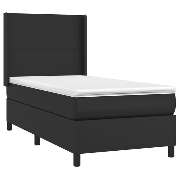 vidaXL Boxspringbett mit Matratze & LED Schwarz 90x200 cm Kunstleder