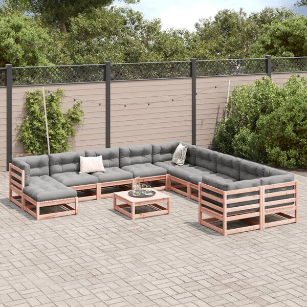 vidaXL 12-tlg. Garten-Sofagarnitur mit Kissen Massivholz Douglasie