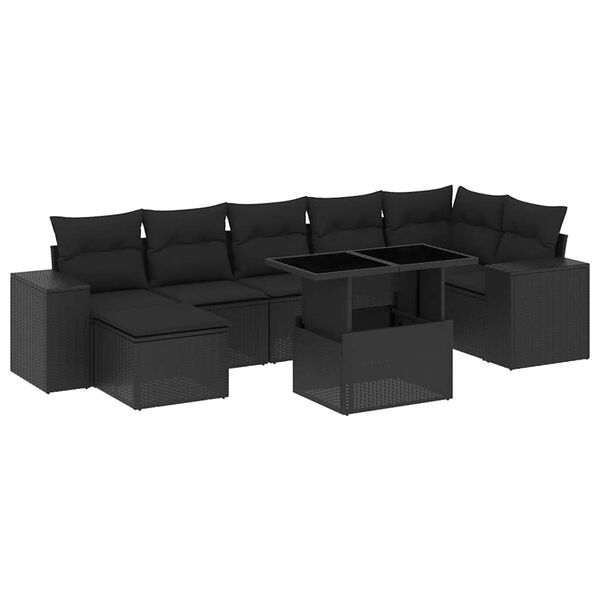vidaXL 8-tlg. Garten-Sofagarnitur mit Kissen Schwarz Poly Rattan